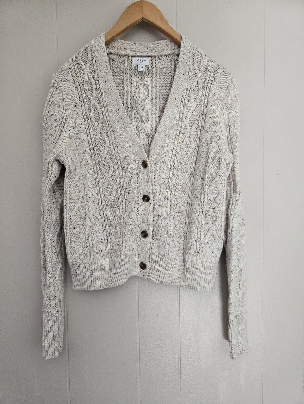 J. Crew Factory Cable Knit Cardigan Sz M Tweed Preppy Light Academia Granolagirl